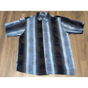 South Pole Striped Button Up‎ Shirt Short Sleeve Graphic Print Casual Size XL